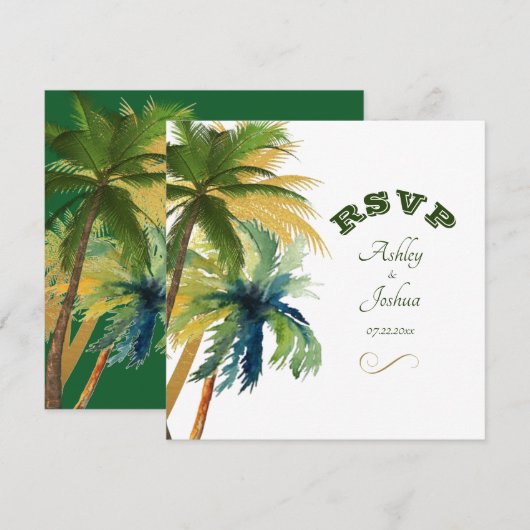 Palm Trees Beach Wedding RSVP Card (Voorkant / Achterkant)