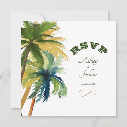 Palm Trees Beach Wedding RSVP Card (Voorkant)