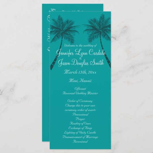 Palm Trees Blauwgroen Blue Beach Wedding Programs Programmakaart (Voorkant / Achterkant)