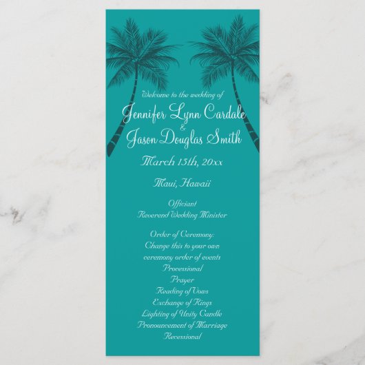 Palm Trees Blauwgroen Blue Beach Wedding Programs Programmakaart (Voorkant)
