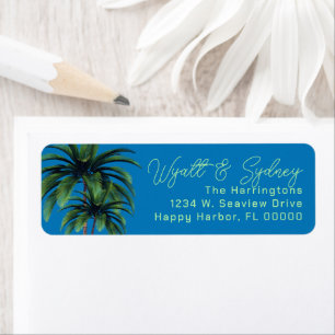 Palm Trees Blue Script Namen retouradres Etiket