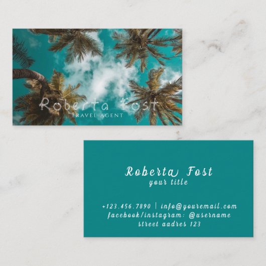 Palm Trees Blue Travel Agent Visitekaartje (Voorkant / Achterkant)