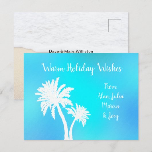 Palm Trees Bright Aqua Warm Kerstmis Briefkaart (Voorkant / Achterkant)
