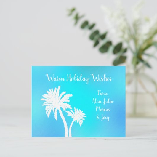 Palm Trees Bright Aqua Warm Kerstmis Briefkaart (Staand voorkant)