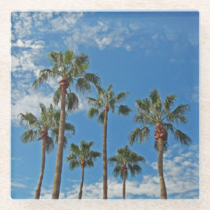 Palm Trees Brilliant Blue Sky Foto Tropisch Glazen Onderzetter