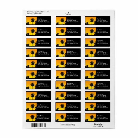 Palm Trees Bruiloft Retouradres Labels (Full Sheet)