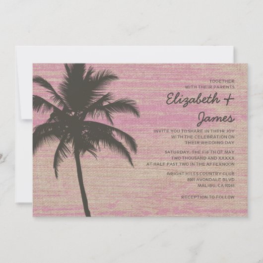  Palm Trees Burlap Wedding Invitations Kaart (Voorkant)