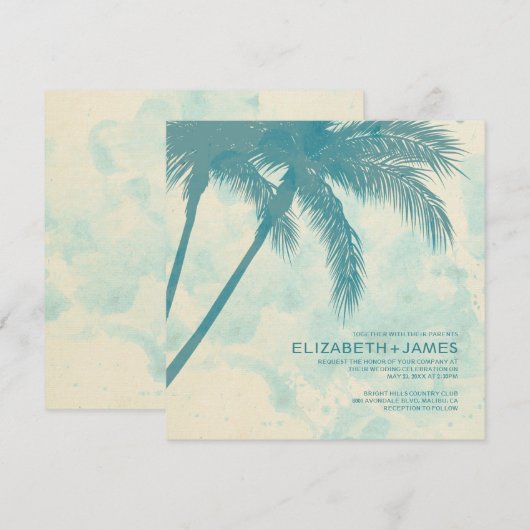 Palm Trees Burlap Wedding Invitations Kaart (Voorkant / Achterkant)