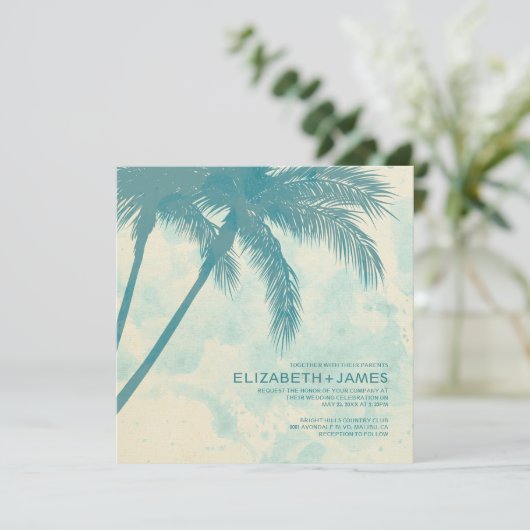 Palm Trees Burlap Wedding Invitations Kaart (Staand voorkant)