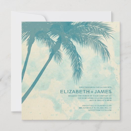 Palm Trees Burlap Wedding Invitations Kaart (Voorkant)