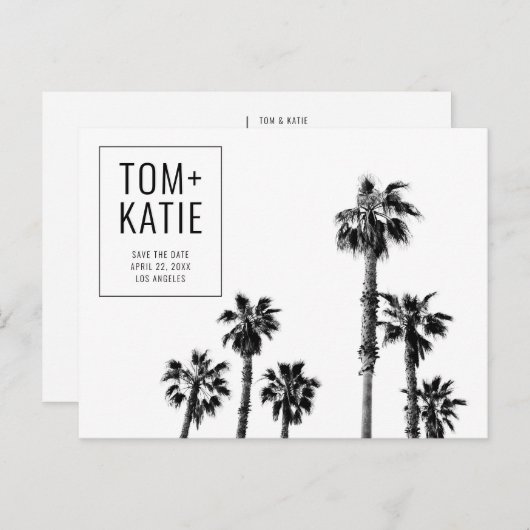 Palm Trees Californië Bruiloft Save the Date Briefkaart (Voorkant / Achterkant)