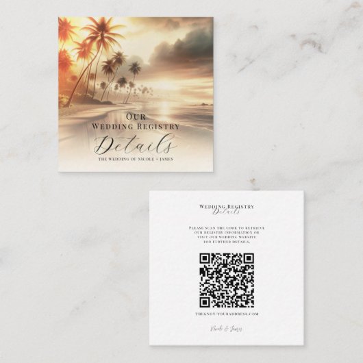 Palm Trees Coastal Beach Sunrise Register QR-code Vierkante Visitekaartje (Voorkant / Achterkant)
