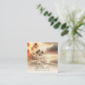 Palm Trees Coastal Beach Sunrise Register QR-code Vierkante Visitekaartje (Staand voorkant)