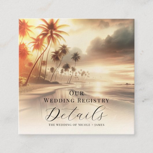 Palm Trees Coastal Beach Sunrise Register QR-code Vierkante Visitekaartje (Voorkant)