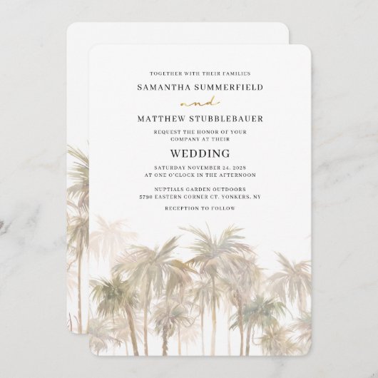 Palm Trees Coastal Destination Wedding Kaart (Voorkant / Achterkant)