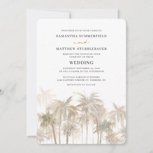 Palm Trees Coastal Destination Wedding Kaart (Voorkant)