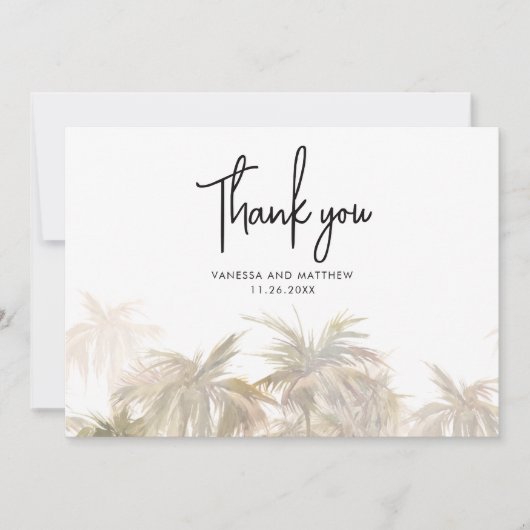 Palm Trees Coastal Hand-Lettered Wedding Bedankkaart (Voorkant)