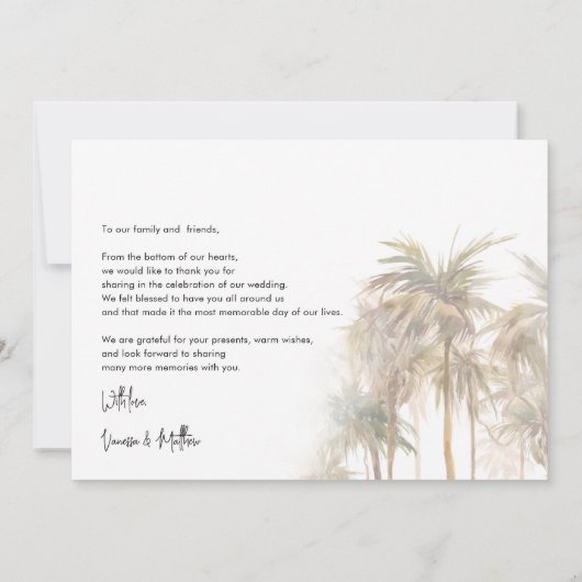 Palm Trees Coastal Hand-Lettered Wedding Bedankkaart (Achterkant)