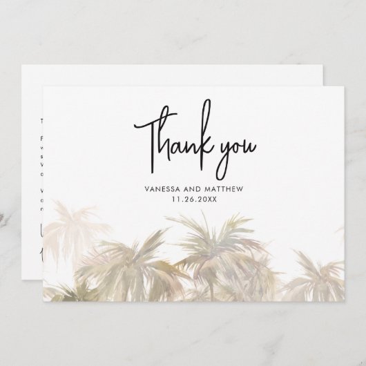 Palm Trees Coastal Hand-Lettered Wedding Bedankkaart (Voorkant / Achterkant)