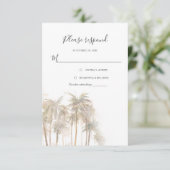 Palm Trees Coastal Waterverf Wedding RSVP Kaartje (Staand voorkant)