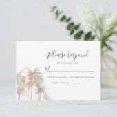 Palm Trees Coastal Waterverf Wedding RSVP Kaartje (Staand voorkant)