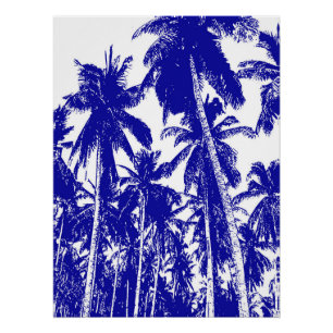 Palm Trees Design Blue en White Posterized Effect Perfect Poster
