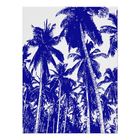 Palm Trees Design Blue en White Posterized Effect Perfect Poster (Voorkant)