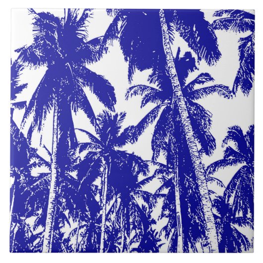 Palm Trees Design Blue & White Tegeltje (Voorkant)