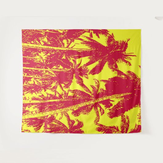 Palm Trees Design Red & Yellow Postered Effect T Wandkleed (Voorkant (horizontaal))