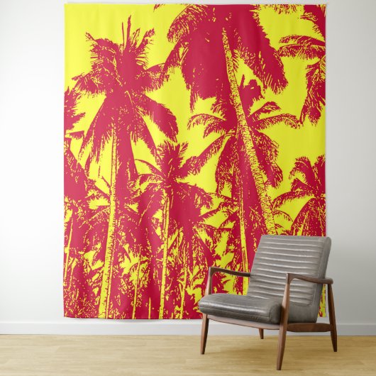 Palm Trees Design Red & Yellow Postered Effect T Wandkleed (In situ)