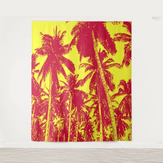 Palm Trees Design Red & Yellow Postered Effect T Wandkleed (Voorkant)