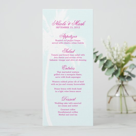 Palm Trees Destination Wedding Menu Cards (Staand voorkant)