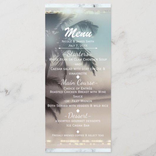 Palm Trees Elegante Tropische Strandfeest Menu (Voorkant)