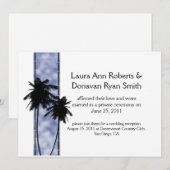Palm Trees en Blue Post Wedding Invitation Kaart (Voorkant / Achterkant)