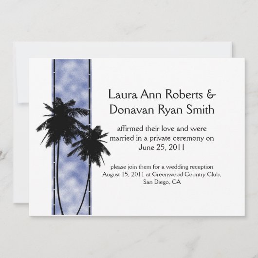 Palm Trees en Blue Post Wedding Invitation Kaart (Voorkant)