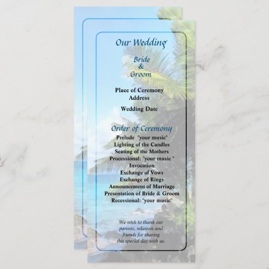 Palm Trees en Strand St. Thomas VI Huwelijksprogra Programmakaart (Voorkant / Achterkant)