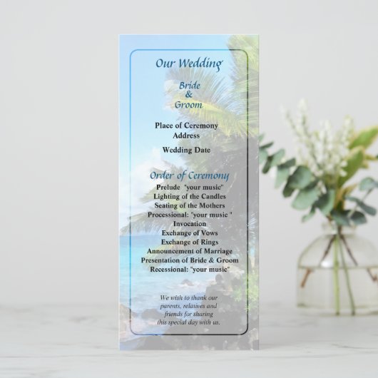 Palm Trees en Strand St. Thomas VI Huwelijksprogra Programmakaart (Staand voorkant)