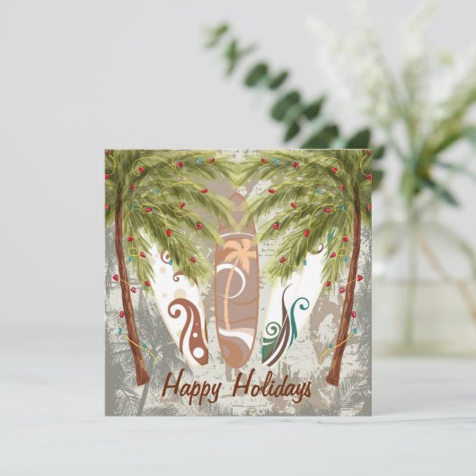Palm Trees en Surfboards Strand Kerstmis Feestdagenkaart (Staand voorkant)