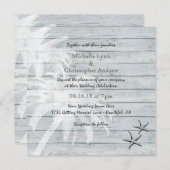 Palm Trees en Zeester Hout Strand Bruiloft Uitnodi Kaart (Voorkant / Achterkant)