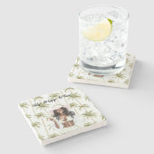 Palm Trees Happy Place Black Lady Bathing Suit Stenen Onderzetter (Zijkant)