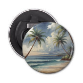 Palm Trees Hawaiian Travel Honolulu Blue Sea Button Flesopener (Voorkant)