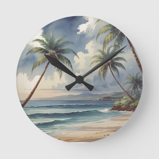 Palm Trees Hawaiian Travel Honolulu Blue Sea Ronde Klok (Voorkant)