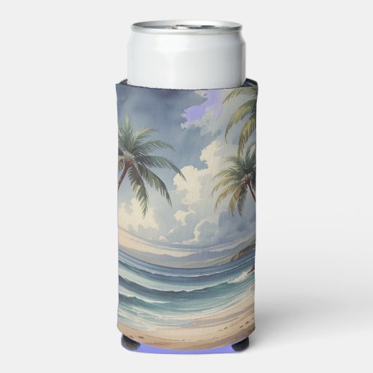 Palm Trees Hawaiian Travel Honolulu Blue Sea Seltzer Blikjeskoeler (Seltzer Voorkant)