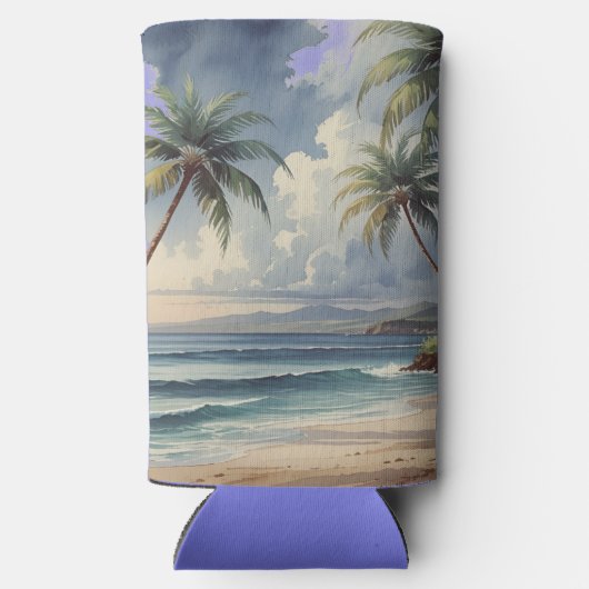 Palm Trees Hawaiian Travel Honolulu Blue Sea Seltzer Blikjeskoeler (Achterkant)