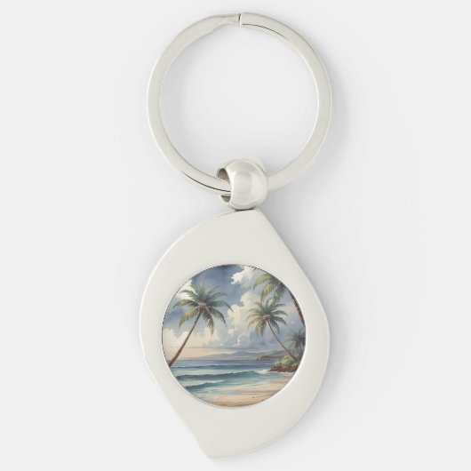 Palm Trees Hawaiian Travel Honolulu Blue Sea Sleutelhanger (Voorkant)