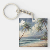 Palm Trees Hawaiian Travel Honolulu Blue Sea Sleutelhanger (voorkant)