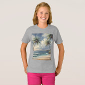 Palm Trees Hawaiian Travel Honolulu Blue Sea T-shirt (Voorkant volledig)