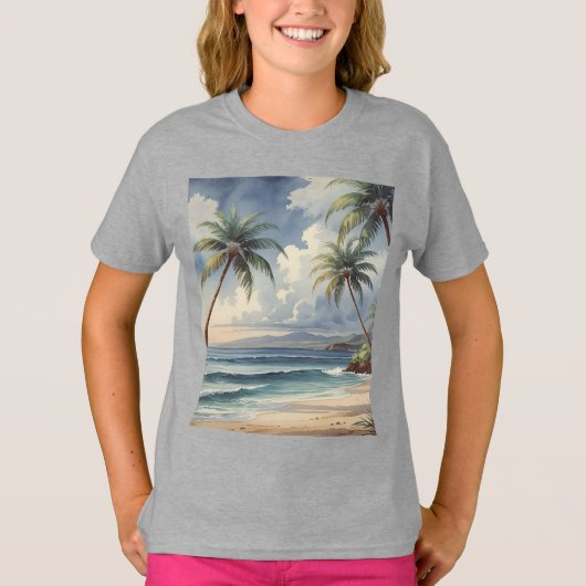 Palm Trees Hawaiian Travel Honolulu Blue Sea T-shirt (Voorkant)