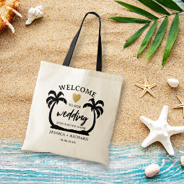 Palm Trees Heart Destination Wedding Beach Welcome Tote Bag