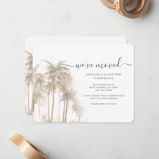 Palm Trees hebben Tropisch bewogen. Notitiekaartje (Voorkant / Achterkant in situ)